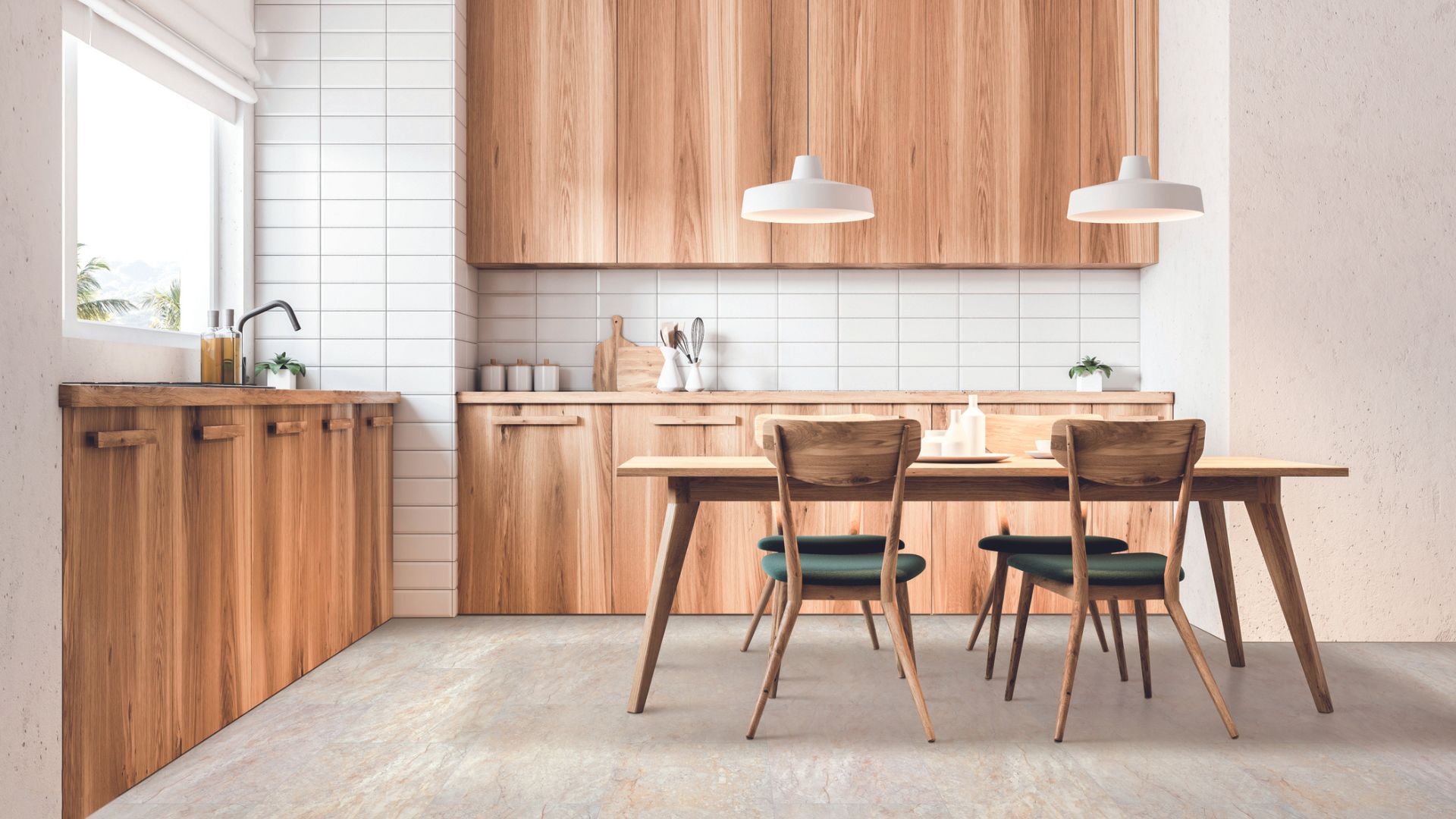 Tile floors in a modern kitchen.